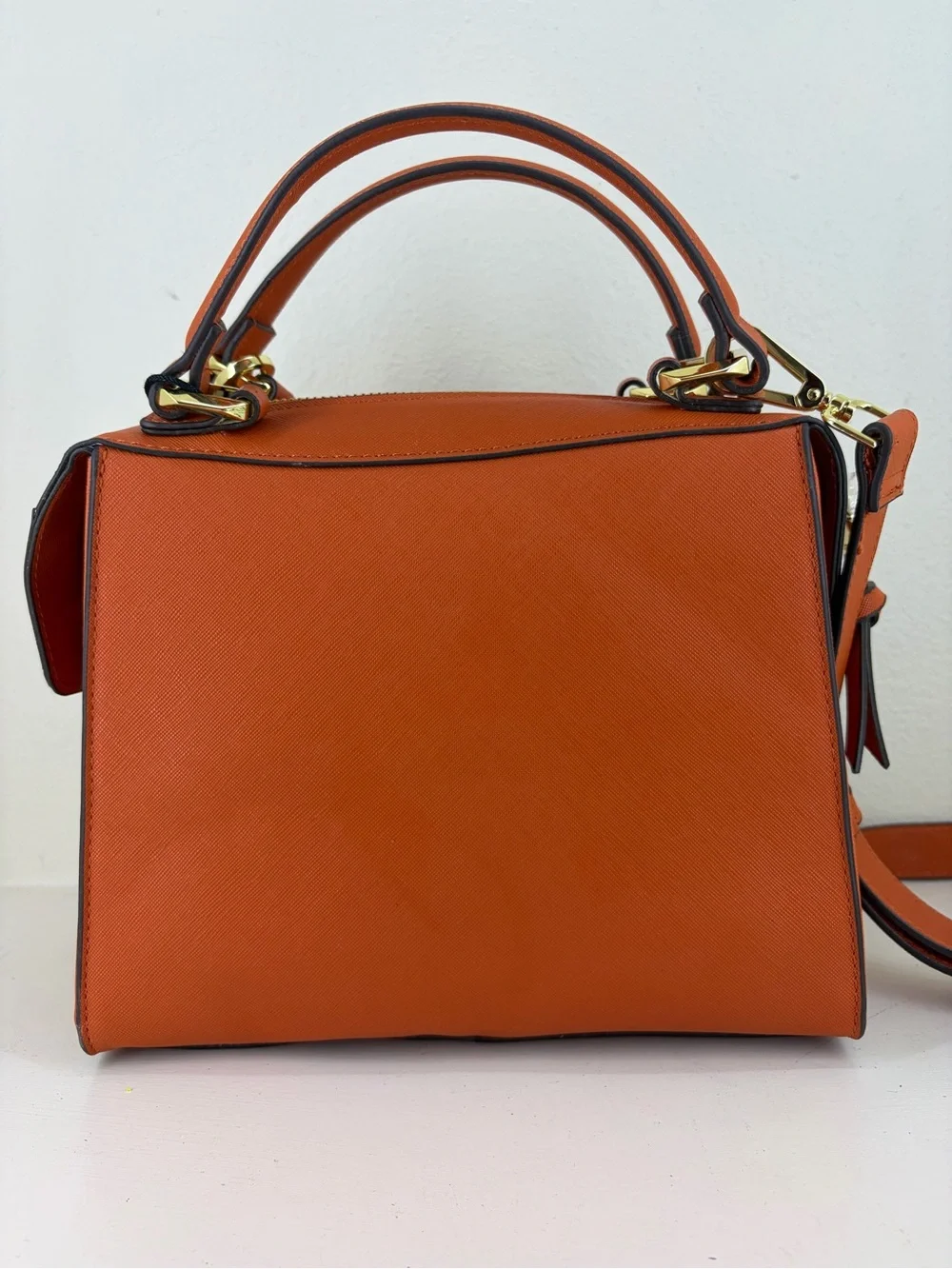 Steve Madden Orange Crossbody Satchel with Floral Scarf Accent - Picture 5 of 10
